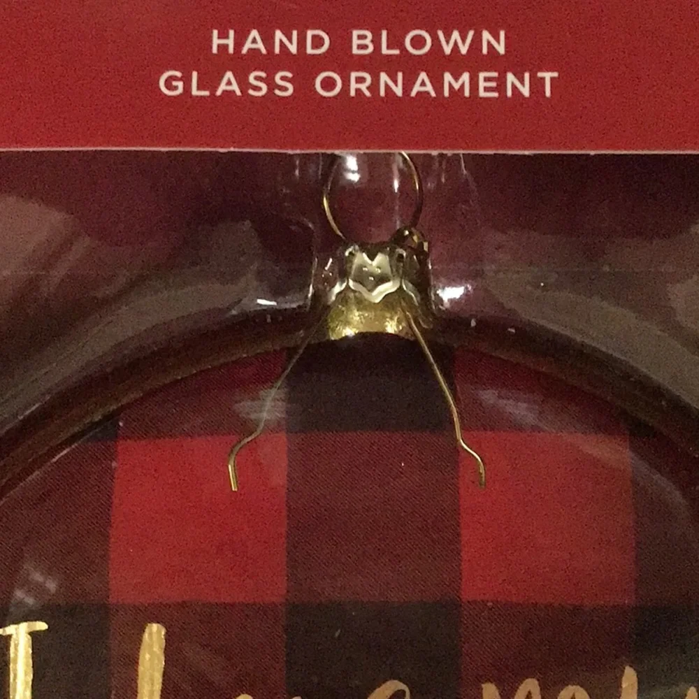 I Love My Dog Red & Black Plaid Hand Blown‎ Glass Ornament NWT